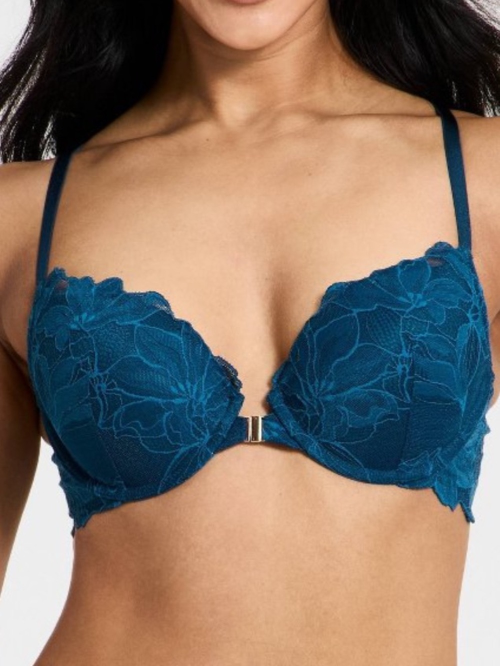 Auden Front-Closure Lace Push-Up Bra in Teal